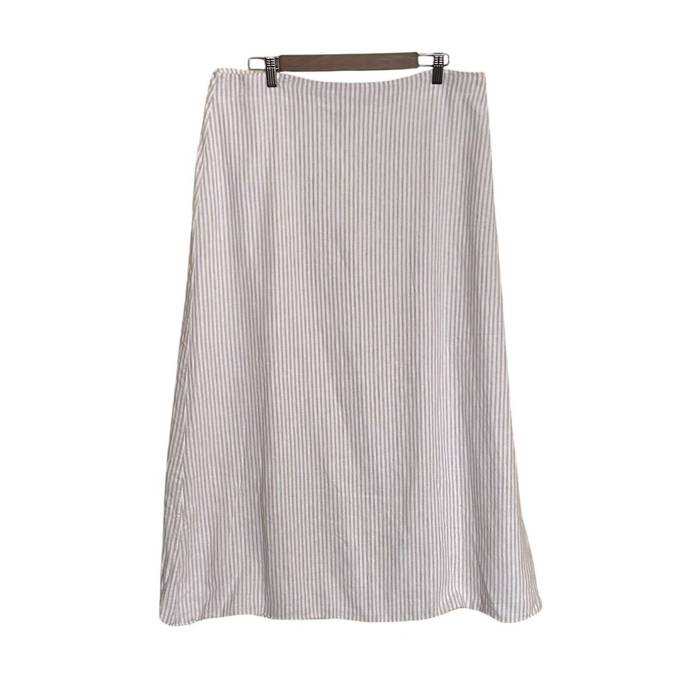 Splendid Women's Striped Linen Blend Midi Skirt‎ Beige White XL Coastal